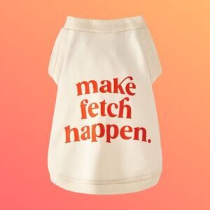 Boots & Barkley Dog Sweatshirt Jacket Make Fetch Happen Small Cozy Cream Orange